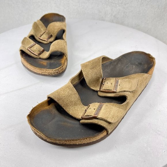 BIRKENSTOCK Mens Arizona 53 (US 18-20) Suede Brown Slide Sandals Cork Soles - Picture 1 of 10